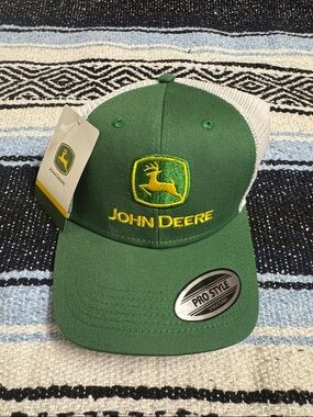 John Deere Green and White Mesh Logo Trucker Hat